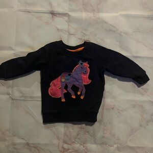 Hanna Andersson Navy Sweatshirt with Pink and Purple Horse